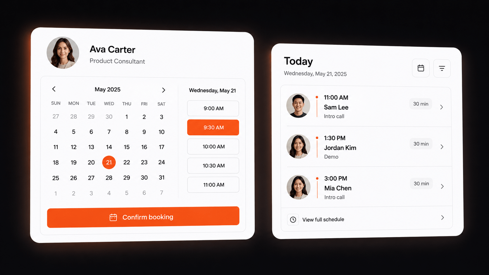 Booking page and scheduling dashboard