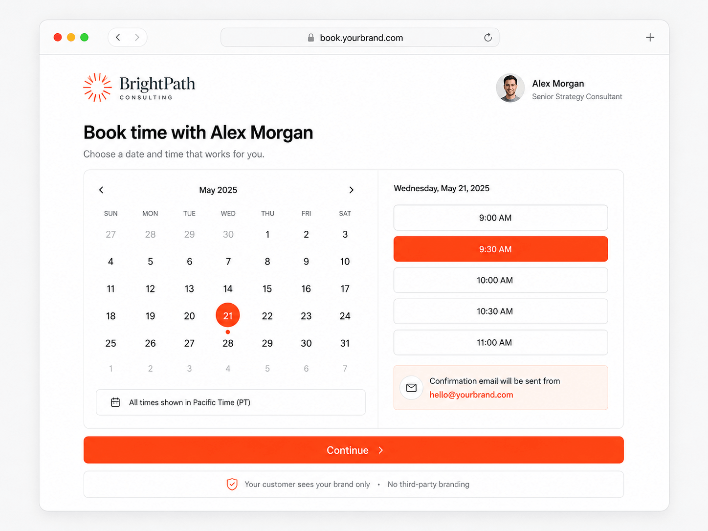 Branded booking page on your own domain